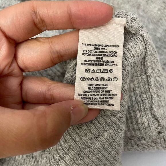 FREE PEOPLE Gray Faux Wrap Crossover Front waffle knit light sweater size small - Picture 7 of 9